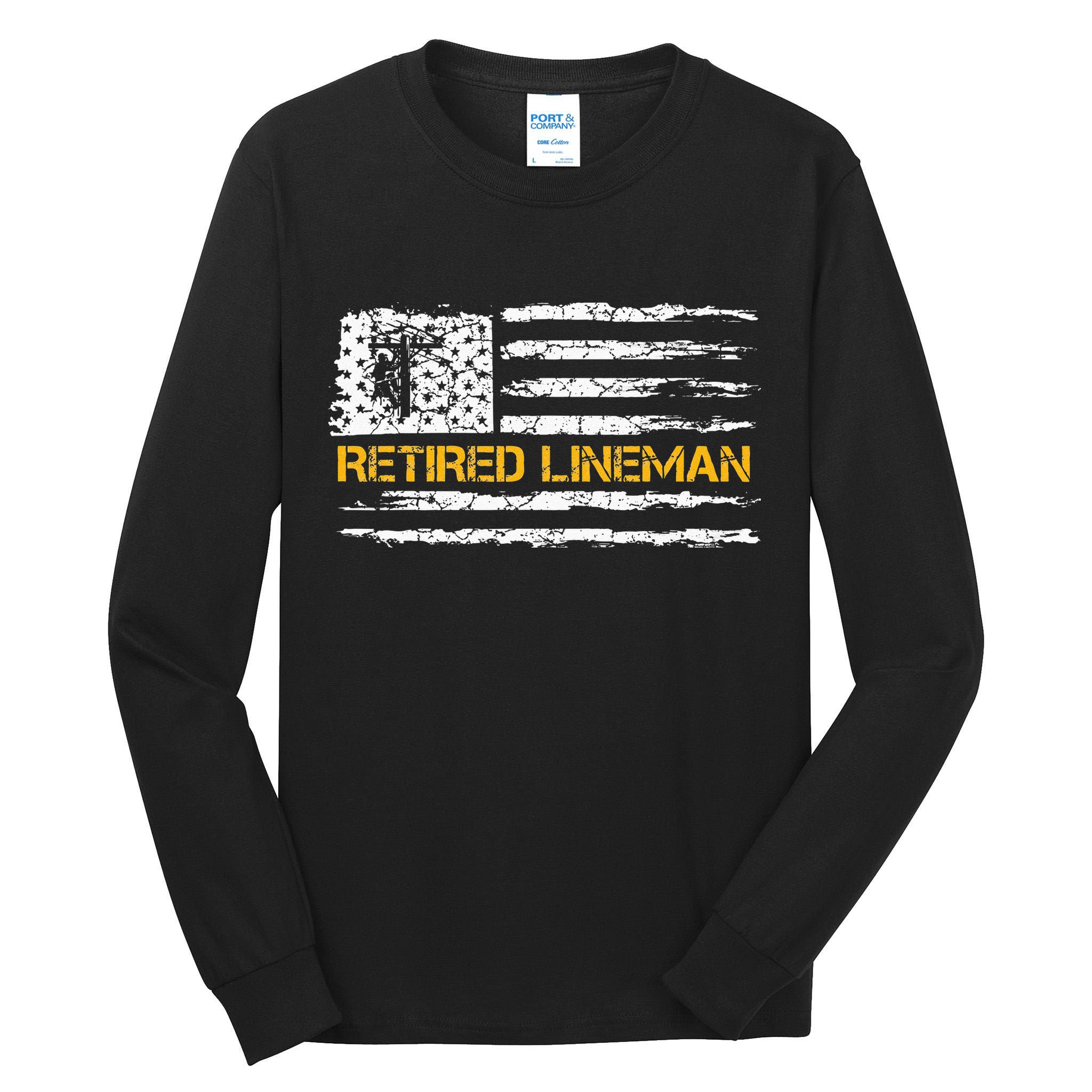 Vintage USA Flag Retired Electric Cable Lineman Retirement Tall Long Sleeve T-Shirt