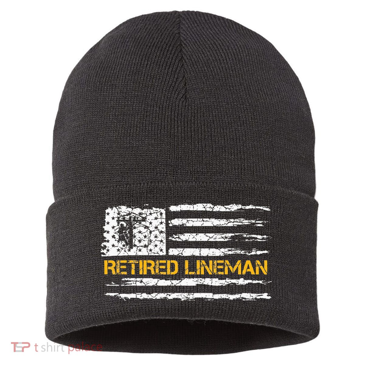 Vintage USA Flag Retired Electric Cable Lineman Retirement Sustainable Knit Beanie