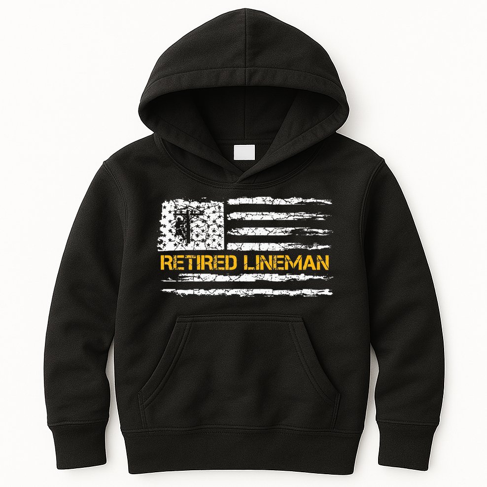 Vintage USA Flag Retired Electric Cable Lineman Retirement Kids Hoodie