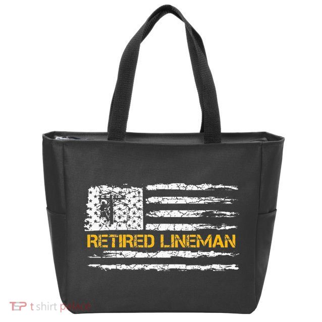 Vintage USA Flag Retired Electric Cable Lineman Retirement Zip Tote Bag
