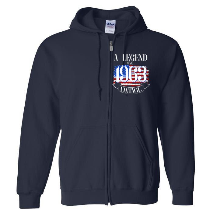 Vintage USA Flag A Legend Since 1963 60th Birthday Full Zip Hoodie