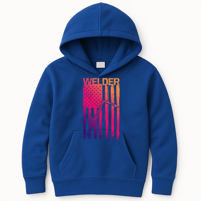 Vintage Usa Flag Patriotic Welder Torch Welding Gift Kids Hoodie