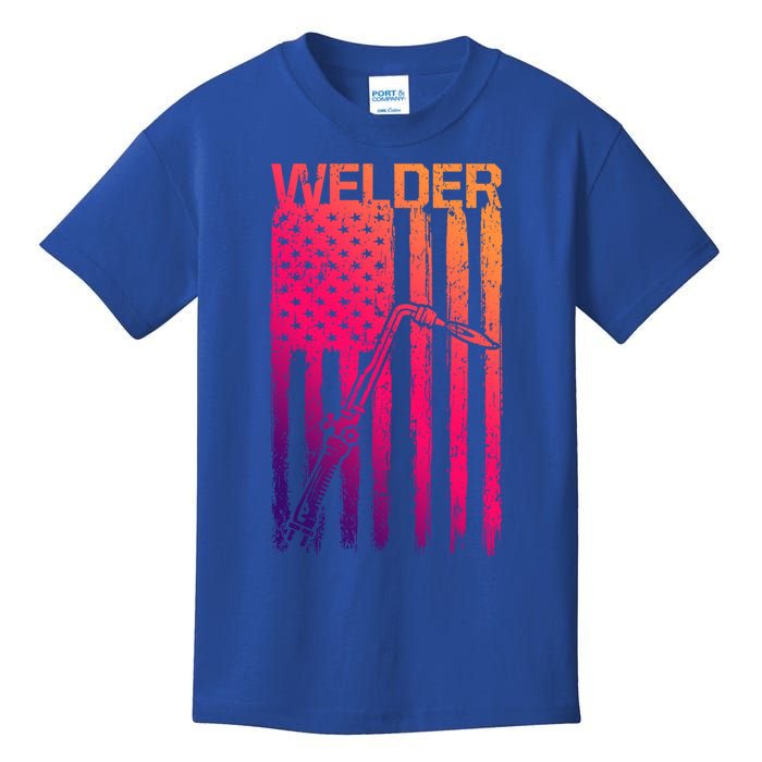 Vintage Usa Flag Patriotic Welder Torch Welding Gift Kids T-Shirt