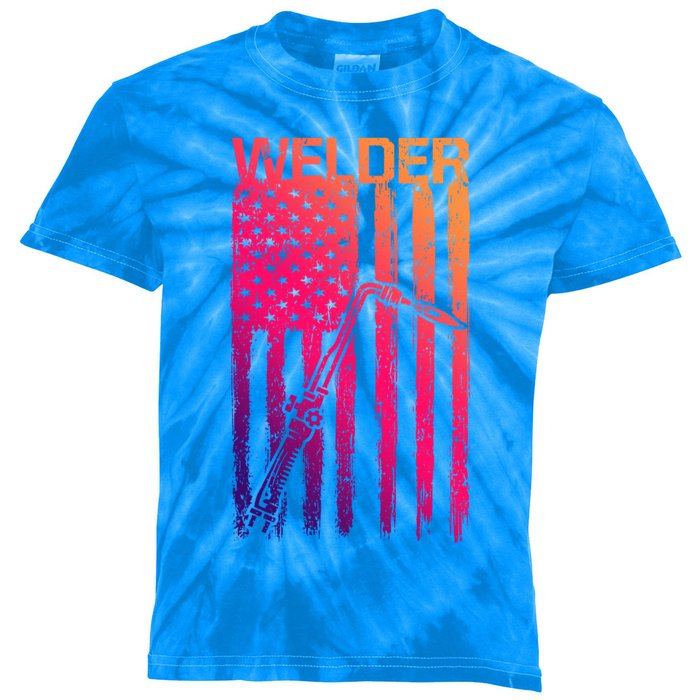 Vintage Usa Flag Patriotic Welder Torch Welding Gift Kids Tie-Dye T-Shirt