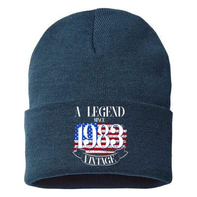 Vintage USA Flag A Legend Since 1983 40th Birthday Sustainable Knit Beanie