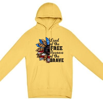 Vintage Usa Flag Sunflower Gift Land Free Because Brave Gift Premium Pullover Hoodie