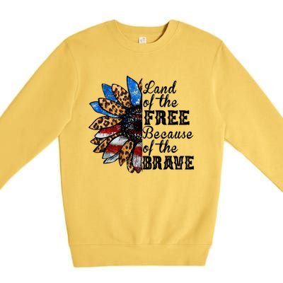 Vintage Usa Flag Sunflower Gift Land Free Because Brave Gift Premium Crewneck Sweatshirt