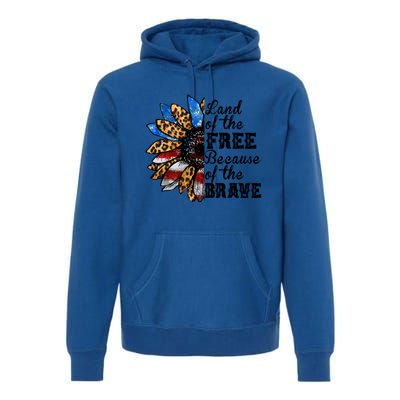 Vintage Usa Flag Sunflower Gift Land Free Because Brave Gift Premium Hoodie