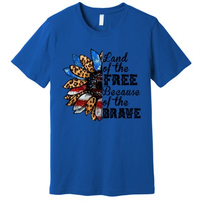 Vintage Usa Flag Sunflower Gift Land Free Because Brave Gift Premium T-Shirt