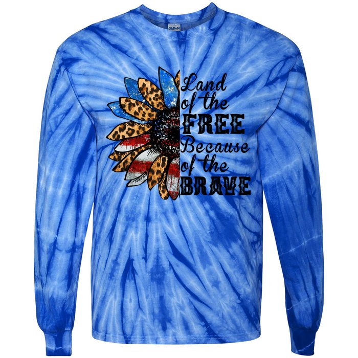 Vintage Usa Flag Sunflower Gift Land Free Because Brave Gift Tie-Dye Long Sleeve Shirt