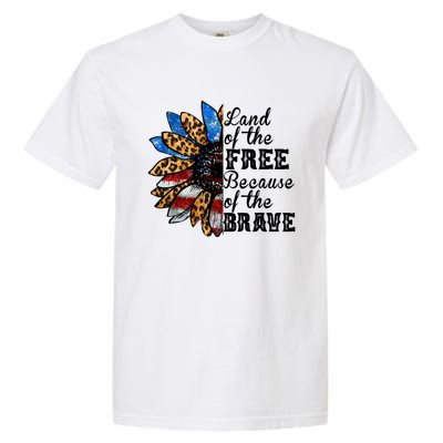 Vintage Usa Flag Sunflower Gift Land Free Because Brave Gift Garment-Dyed Heavyweight T-Shirt