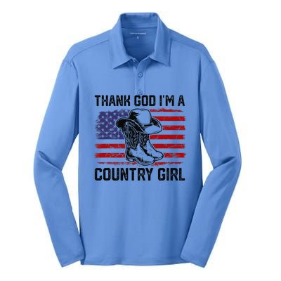 Vintage Usa Flag Thank God IM A Country Western Silk Touch Performance Long Sleeve Polo