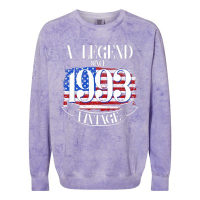 Vintage USA Flag A Legend Since 1993 30th Birthday Colorblast Crewneck Sweatshirt