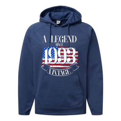 Vintage USA Flag A Legend Since 1993 30th Birthday Performance Fleece Hoodie