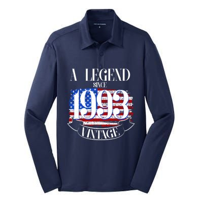 Vintage USA Flag A Legend Since 1993 30th Birthday Silk Touch Performance Long Sleeve Polo