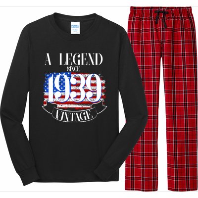 Vintage Usa Flag A Legend Since 1939 Birthday Long Sleeve Pajama Set