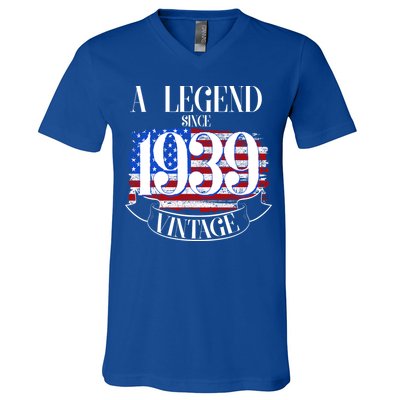 Vintage Usa Flag A Legend Since 1939 Birthday V-Neck T-Shirt