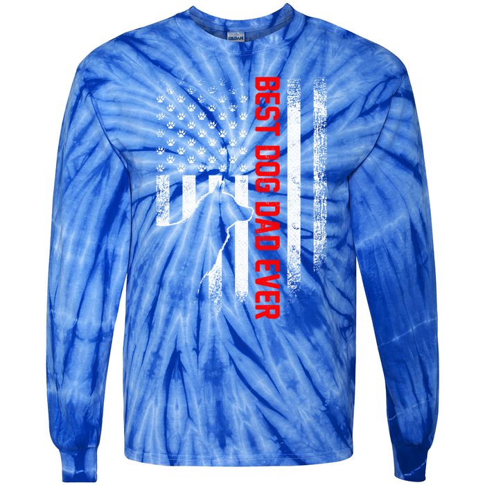 Vintage Usa Flag Best Siberian Husky Dog Dad Ever Silhouette Gift Tie-Dye Long Sleeve Shirt