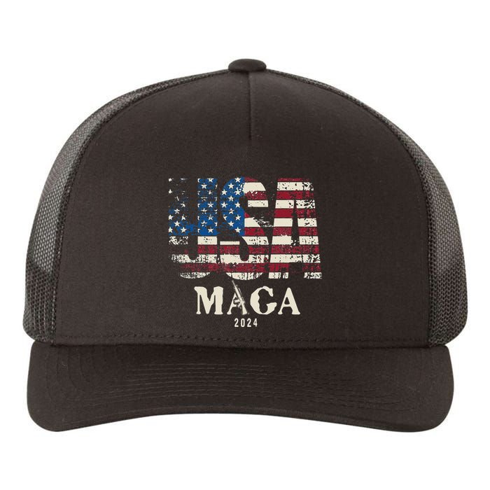 Vintage Usa Flag Ultra Maga Gun Usa 4th Of July Trump 2024 Yupoong Adult 5-Panel Trucker Hat