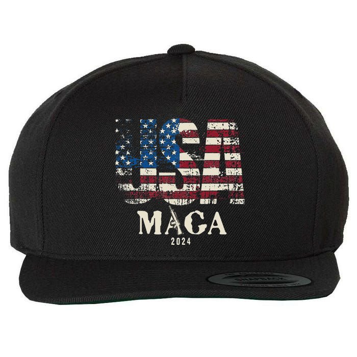 Vintage Usa Flag Ultra Maga Gun Usa 4th Of July Trump 2024 Wool Snapback Cap