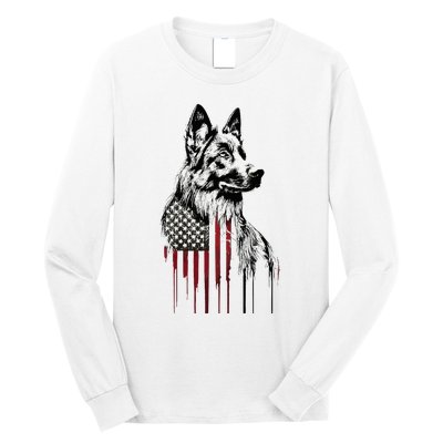 Vintage Usa Flag Dog German Shepherd Long Sleeve Shirt