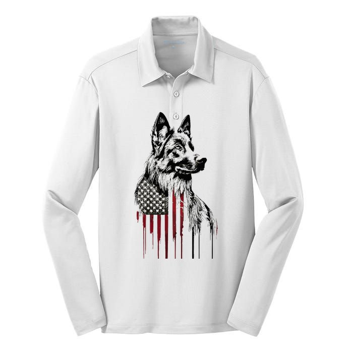 Vintage Usa Flag Dog German Shepherd Silk Touch Performance Long Sleeve Polo