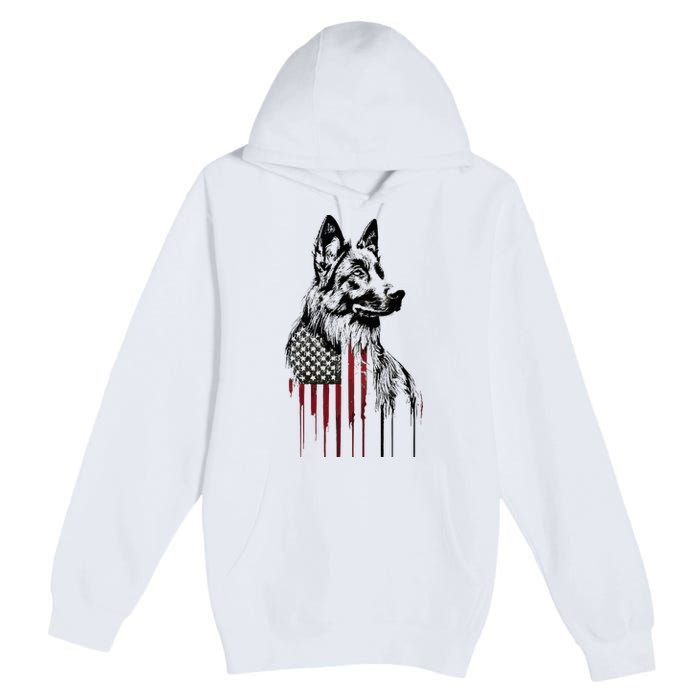 Vintage Usa Flag Dog German Shepherd Premium Pullover Hoodie