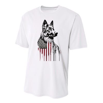 Vintage Usa Flag Dog German Shepherd Performance Sprint T-Shirt