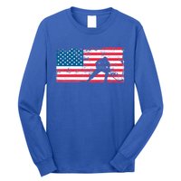 Vintage Us Flag Hockey Player Great Gift American Flag Gift Long Sleeve Shirt