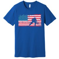 Vintage Us Flag Hockey Player Great Gift American Flag Gift Premium T-Shirt