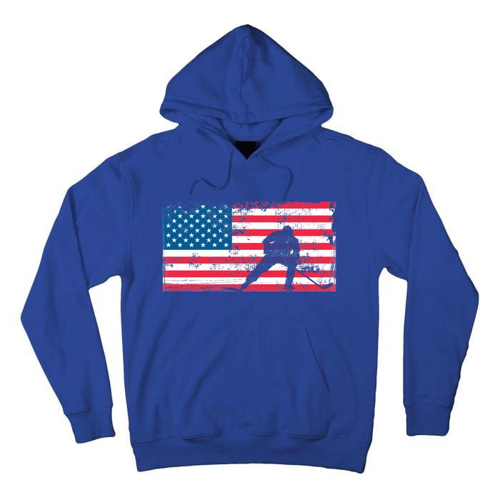 Vintage Us Flag Hockey Player Great Gift American Flag Gift Tall Hoodie