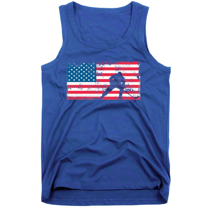 Vintage Us Flag Hockey Player Great Gift American Flag Gift Tank Top