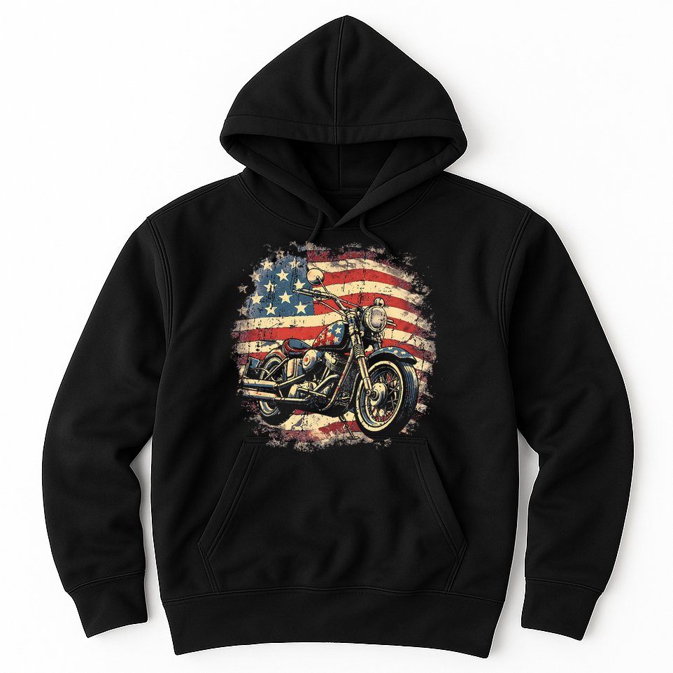 Vintage US Flag Motorcycle USA Retro Biker Hoodie