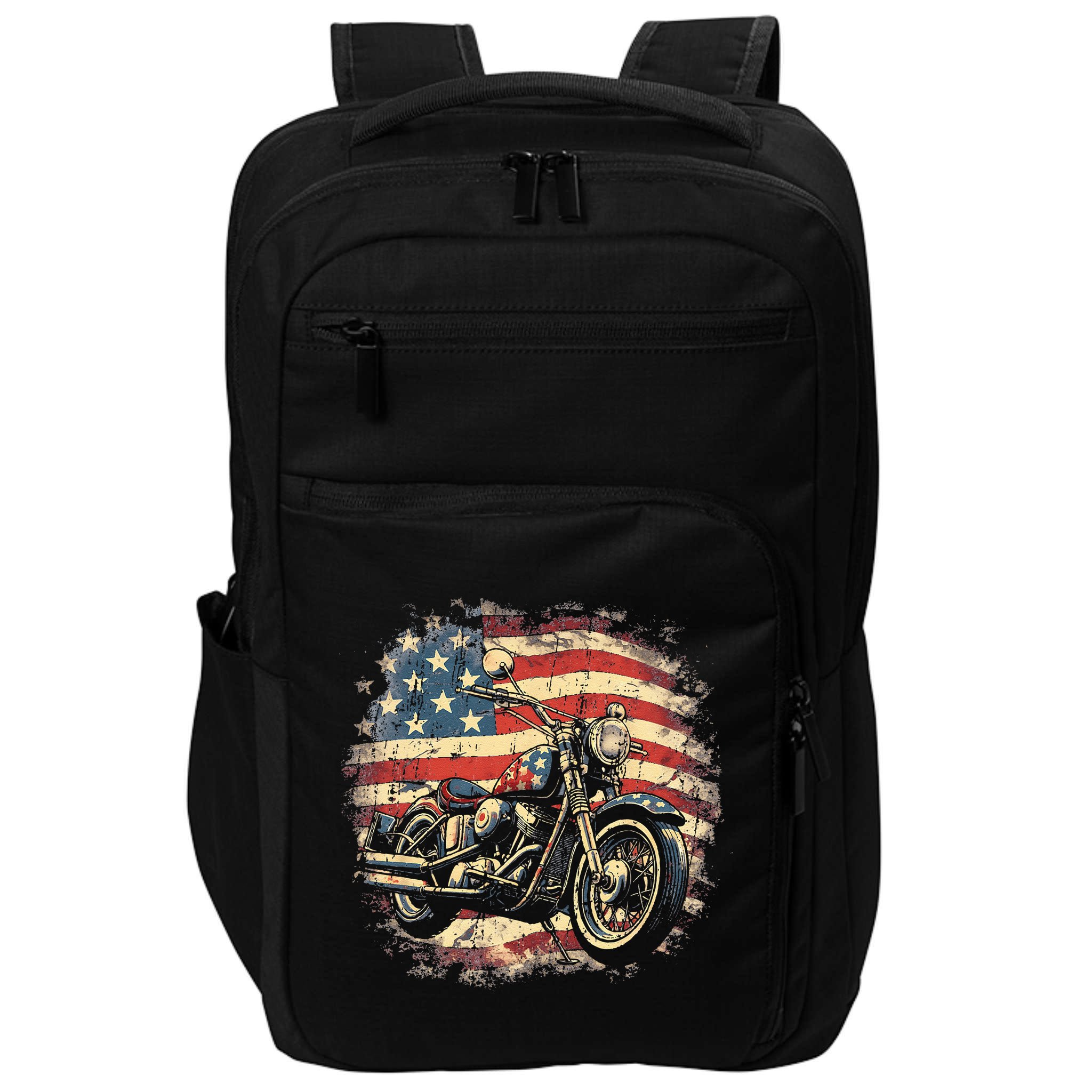 Vintage US Flag Motorcycle USA Retro Biker Impact Tech Backpack