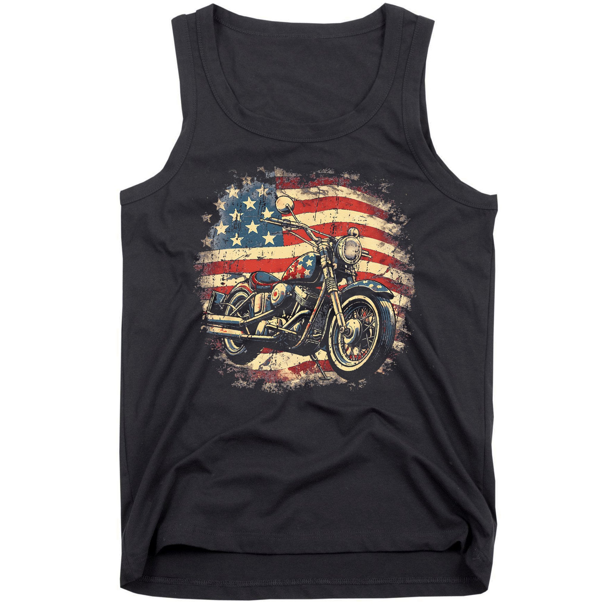 Vintage US Flag Motorcycle USA Retro Biker Tank Top