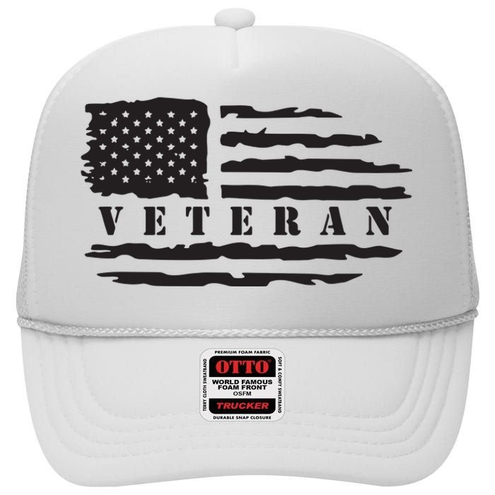 Veteran Us Flag High Crown Mesh Back Trucker Hat