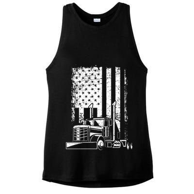 Vintage Us Flag Patriotic American Truck Drivers Trucker Fan Gift Ladies PosiCharge Tri-Blend Wicking Tank