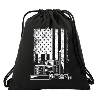 Vintage Us Flag Patriotic American Truck Drivers Trucker Fan Gift Drawstring Bag