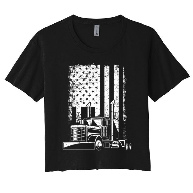 Vintage Us Flag Patriotic American Truck Drivers Trucker Fan Gift Women's Crop Top Tee