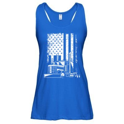 Vintage Us Flag Patriotic American Truck Drivers Trucker Fan Gift Ladies Essential Flowy Tank