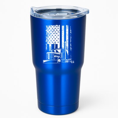 Vintage Us Flag Patriotic American Truck Drivers Trucker Fan Gift Tumbler