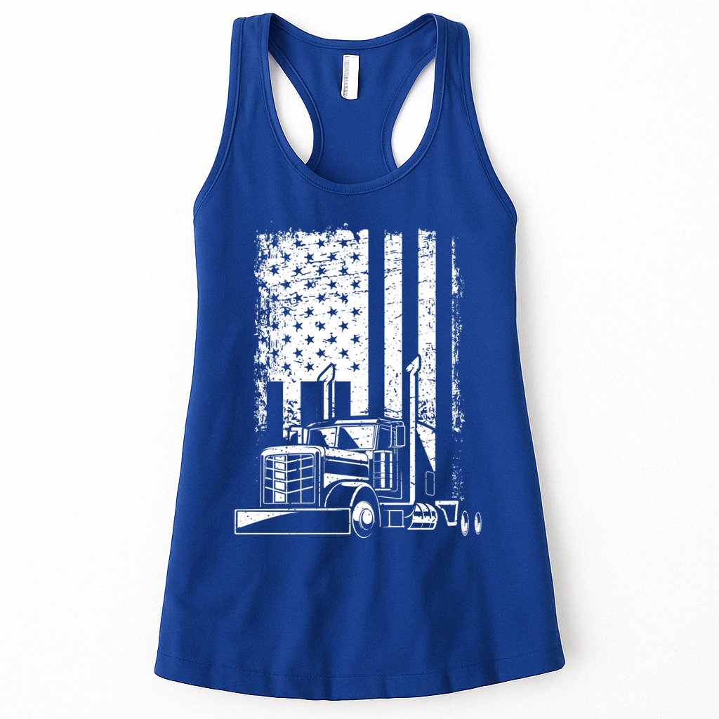 Vintage Us Flag Patriotic American Truck Drivers Trucker Fan Gift Womens Tank Top