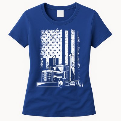 Vintage Us Flag Patriotic American Truck Drivers Trucker Fan Gift Womens T-Shirt