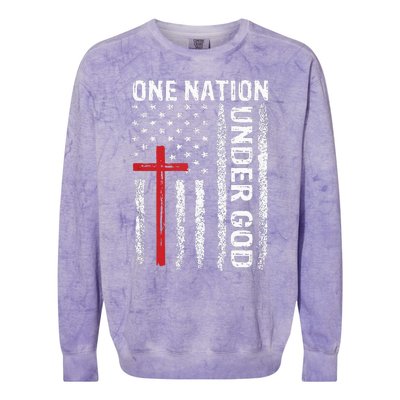 Vintage USA Flag Christian Faith Family Freedom Colorblast Crewneck Sweatshirt