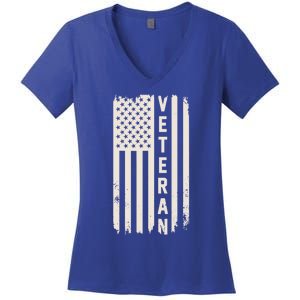 Veteran Us Flag Armed Forces Military Retired Retro Gift Women's V-Neck T-Shirt