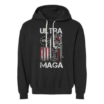 Vintage Usa Flag Ultra Maga Gun Usa Garment-Dyed Fleece Hoodie