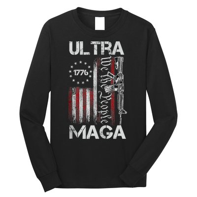 Vintage Usa Flag Ultra Maga Gun Usa Long Sleeve Shirt