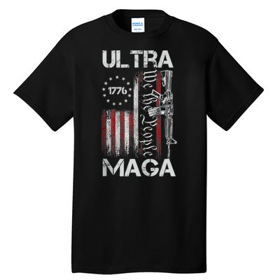 Vintage Usa Flag Ultra Maga Gun Usa Tall T-Shirt