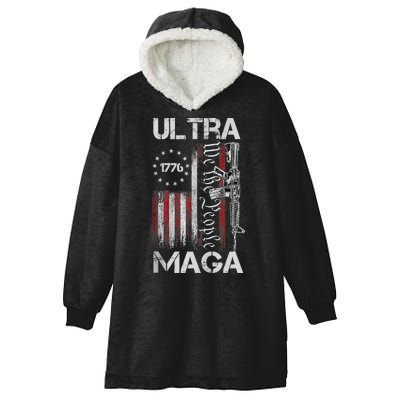 Vintage Usa Flag Ultra Maga Gun Usa Hooded Wearable Blanket