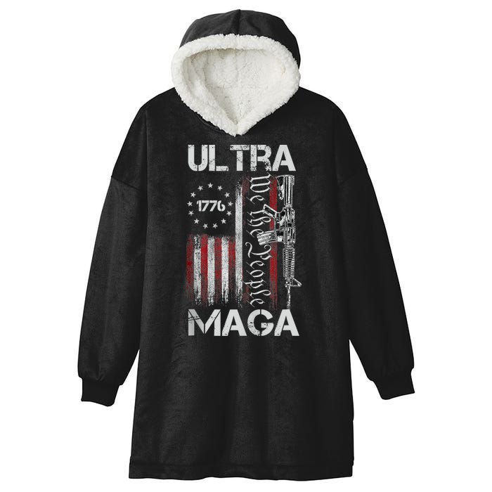 Vintage Usa Flag Ultra Maga Gun Usa Hooded Wearable Blanket